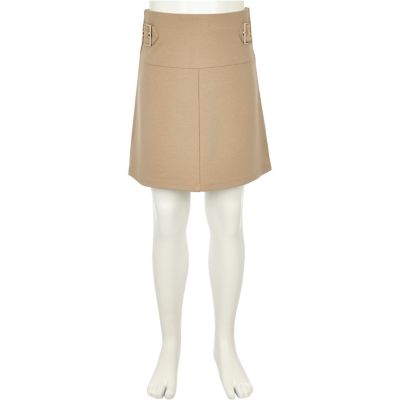Girls beige double buckle skirt